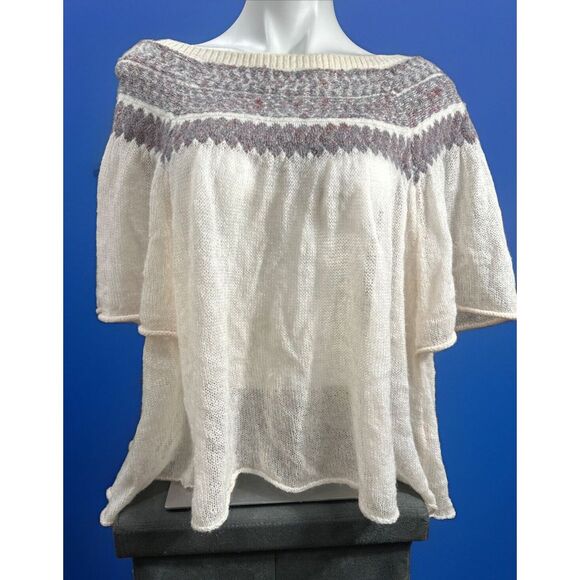 Free‎ People Lock Lomand Sweater Medium Off The Shoulder Flared Sleeve Open Knit - Picture 1 of 7